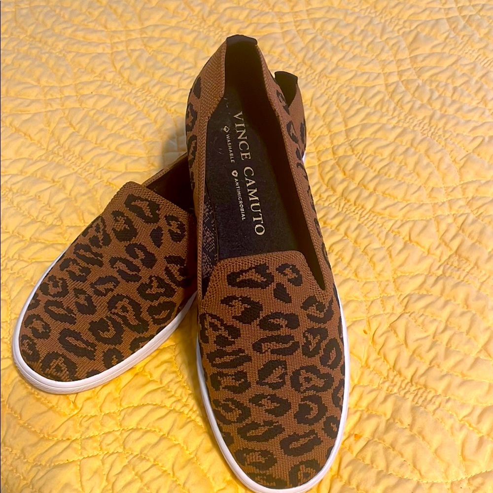 Vince Camuto Brown Leopard Slip-Ons, size 7-1/2